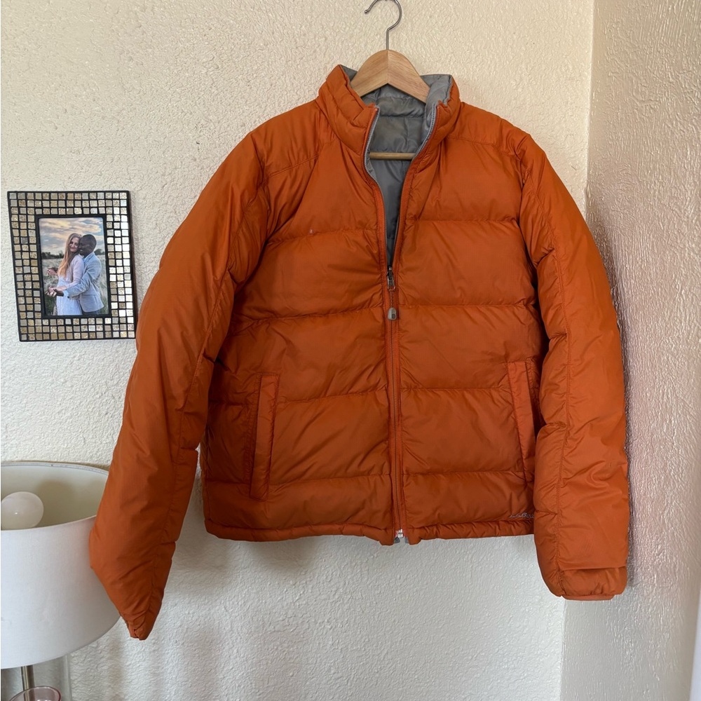 L.L. Bean Men’s Reversible Orange and Gray Down Jacket
